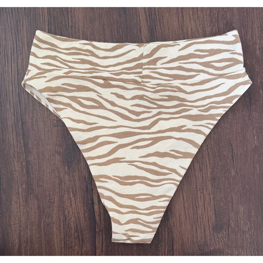 Aerie Womens Pique Animal Print Bikini Set High Waisted Scoop Neck Cheeky SZ M/L
